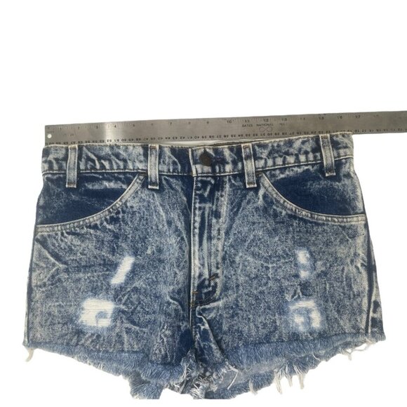 Levi’s 575 Vintage 80s Orange Tab Blue Acid Wash Cut Off Jean Shorts 33 Upcycled - Picture 10 of 14